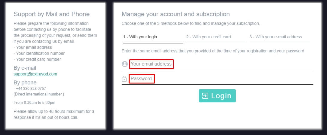 Connectez-vous à ExtraVOD avec email et mot de passe